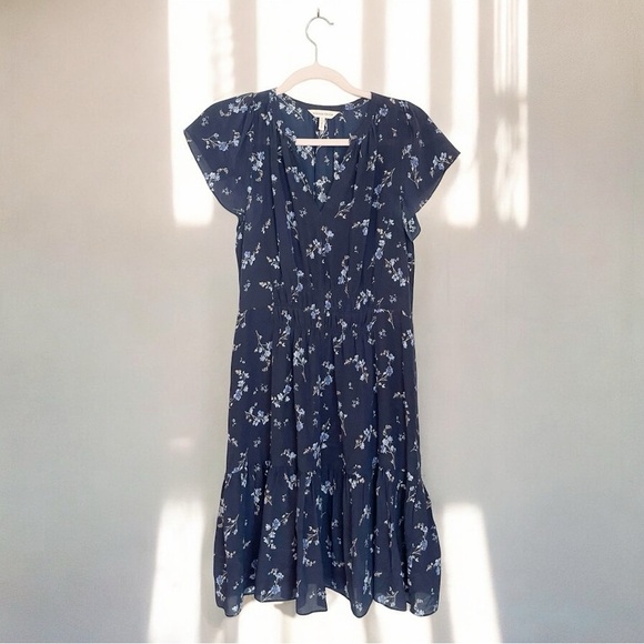 Rebecca Taylor Floral Francine Dress Cap Sleeve V-Neck Silk Navy Blue Size 6 - Picture 5 of 5